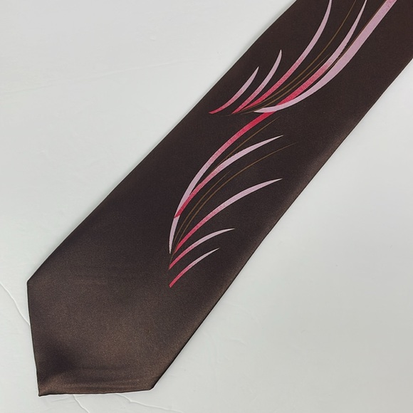 Biani Brown Silk Tie Pink Design Made in Italy 4 inches wide Length 61 classic - Picture 2 of 7